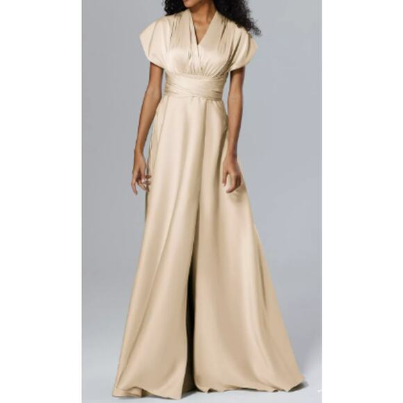 AW BRIDAL 12 L champagne Salome convertible wedding gala maxi dress NEW b106 - Picture 1 of 11